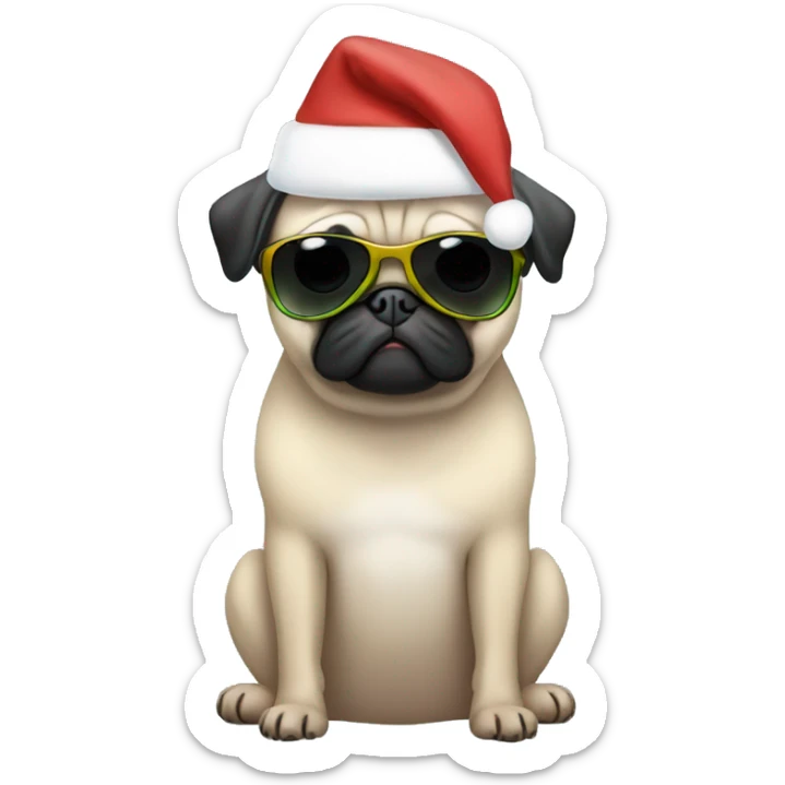 Pug christmas anime wearing hoodie and shades sticker