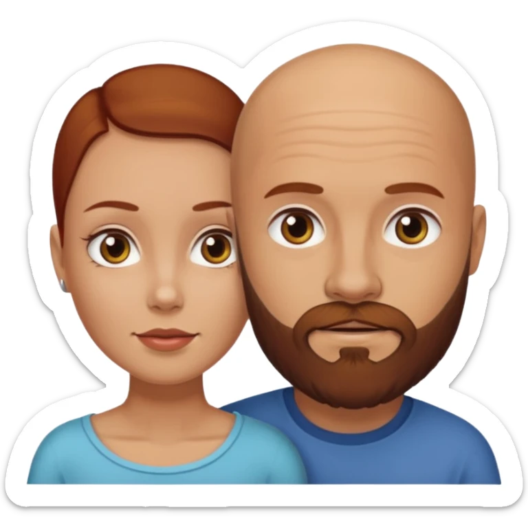 Couple. A bald man with beard and a girl with dark yellowish auburn hair. sticker