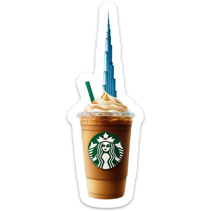 Starbucks iced coffee with Dubai chivalry bar with green filling and burn Khalifa  sticker