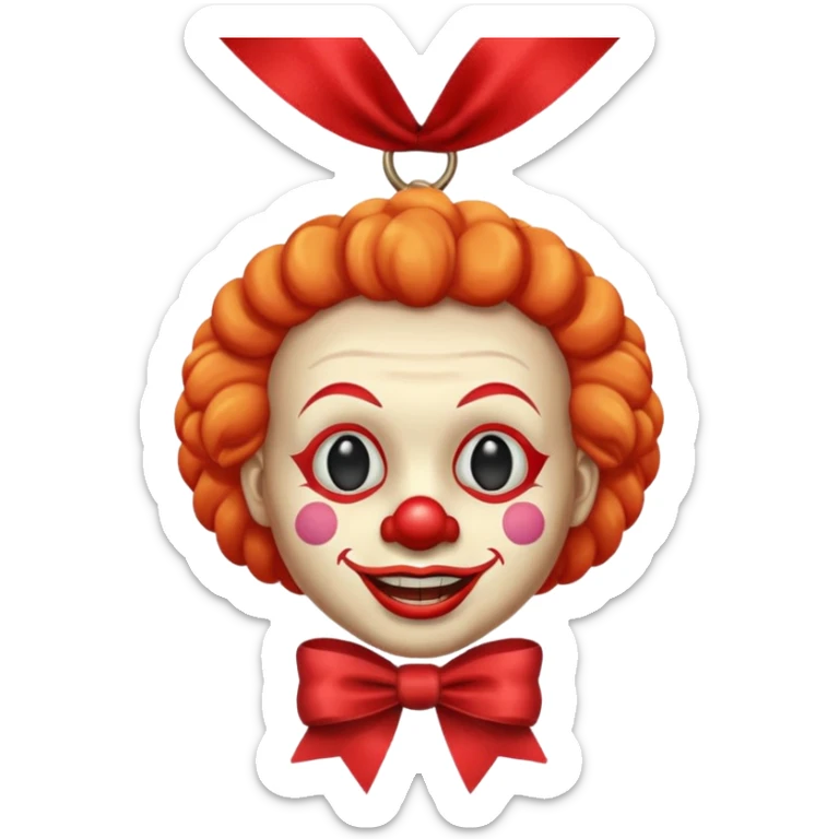 clown face emoji with a bronze emoji medal on a ribbon under the chin sticker