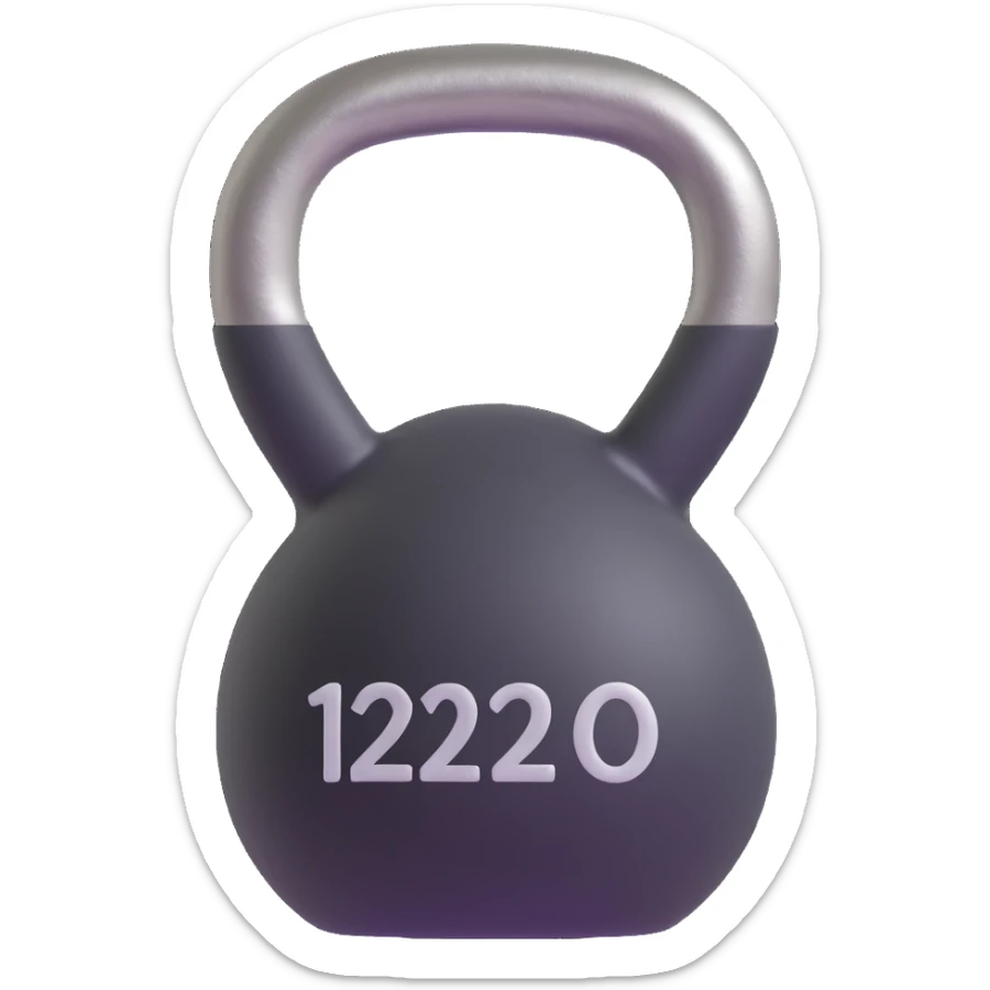 Heavy kettlebell with the inscription 120, floating in the air, with prominent details sticker