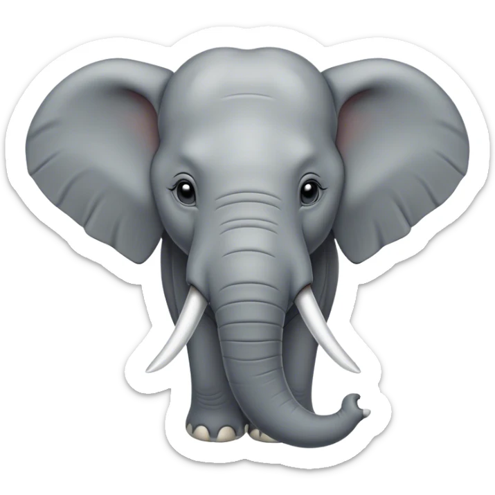 Cinematic Noble Elephant Portrait Emoji, Poised and regal, with a massive, majestic build and a smooth, well-groomed gray hide adorned with gentle wrinkles and proud tusks, deep-set soulful eyes, Simplified yet sharp and sophisticated features, highly detailed, glowing with a soft, dignified glow, high shine, intelligent and gentle, stylized with an air of ancient wisdom, focused and attentive, soft glowing outline, capturing the essence of a watchful and confident giant, so majestic it feels as though it could trump out of the screen with effortless authority! sticker