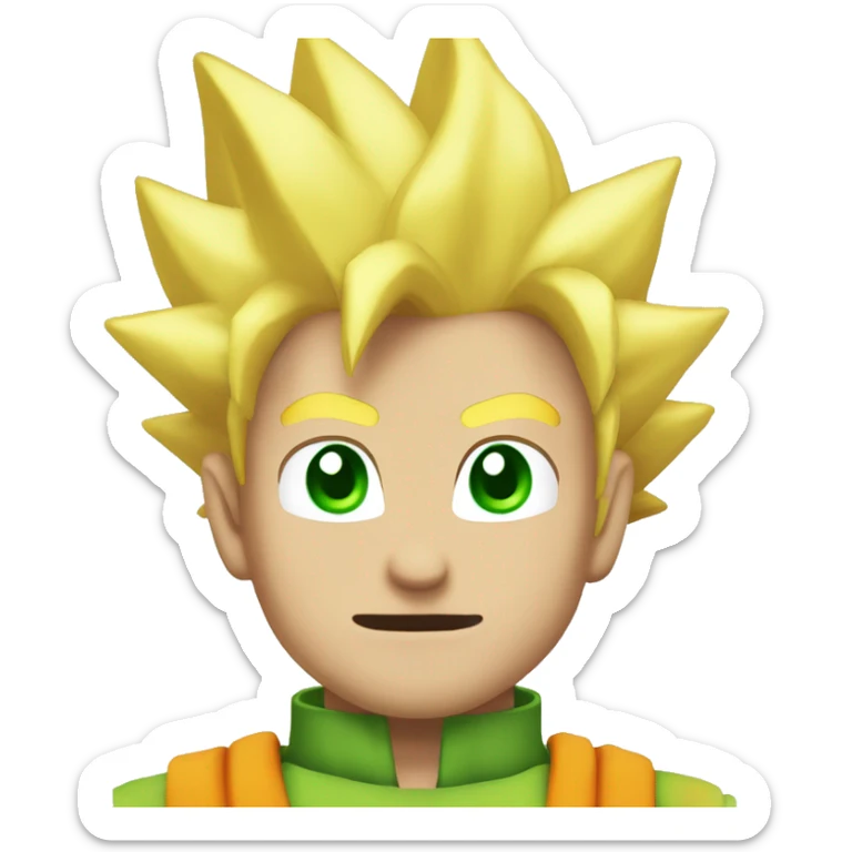 Super saiyan, blonde spikey hair, green eyes, exited, face only emoji sticker