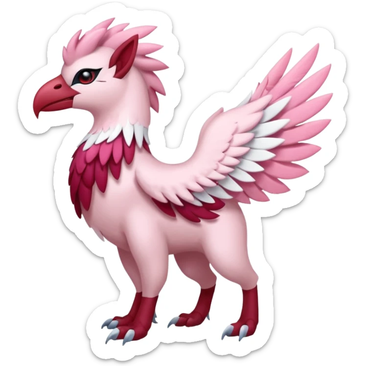 Floral pastel pink-feathered, and ruby-jewelry-adorned Absol-Amaura-fusion-Fakemon-animal-creature  sticker