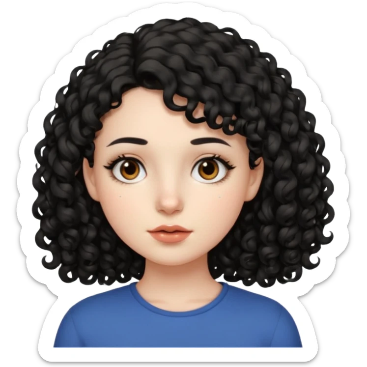 Side part black curly hair girl with mole above left side of lip pale skin  sticker