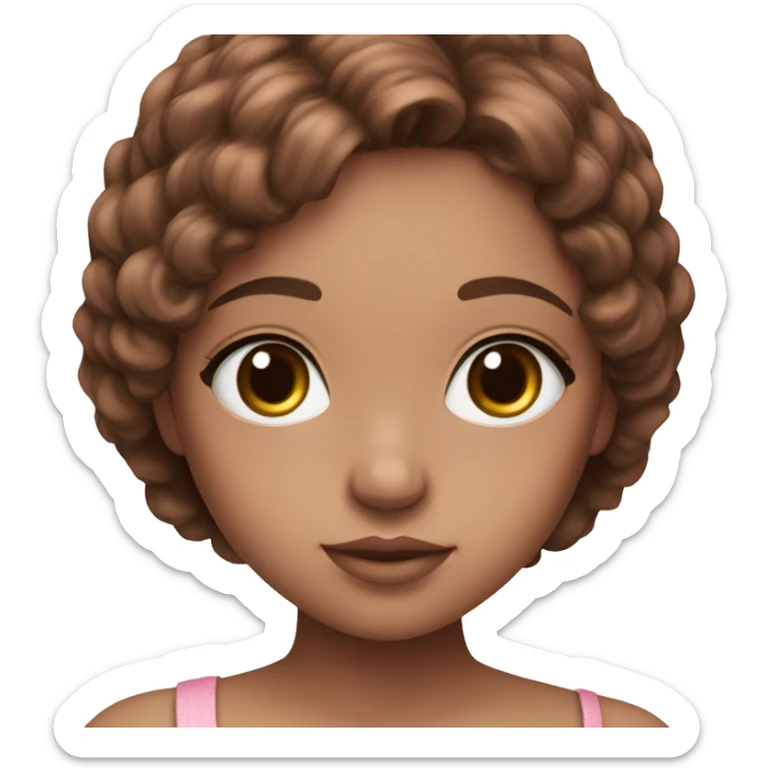 Forest brown doll eyes, brown hair, feminine, pink, girl, angelic sticker