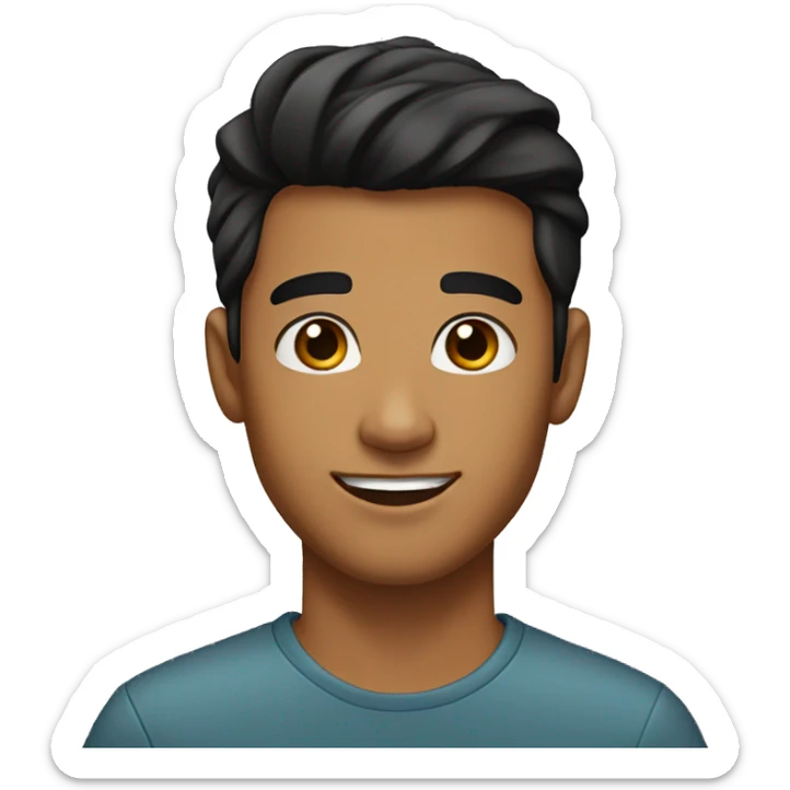 A young man with caramel skin, slightly longer black hair, a smiling face without a beard. Dark brown eyes Clean eyebrows  sticker