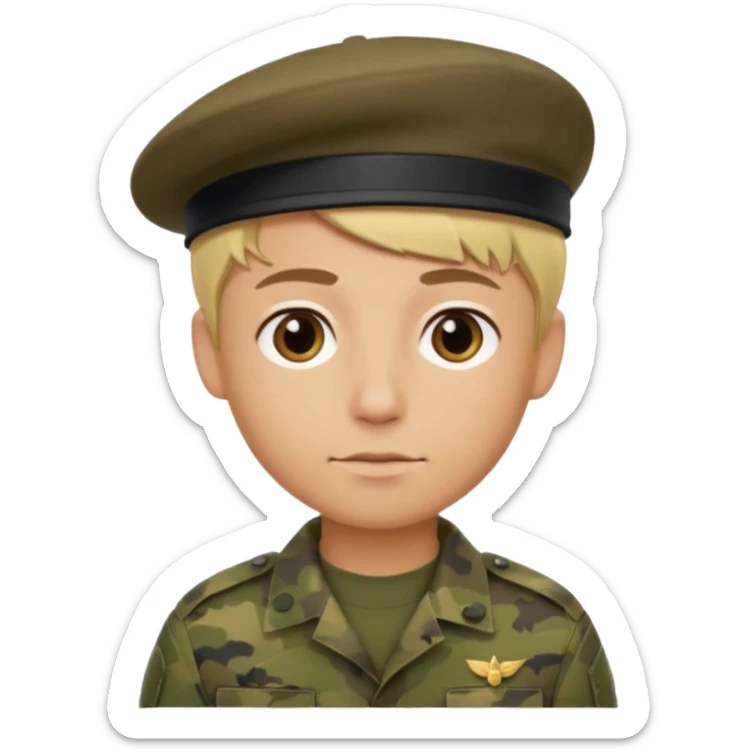 a soldier with short blonde hair in camo male in a beret  sticker