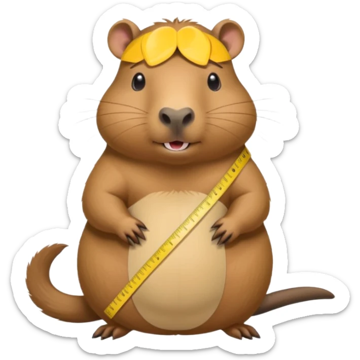 a little capibara measuring her waist with measuring tape and is very astonished in a good way sticker