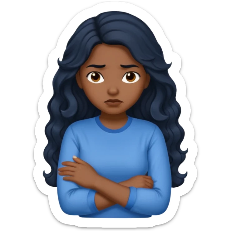 Hispanic girl with dark, long, wavy hair crossing her arms and pouting sticker