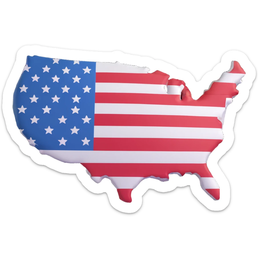 3D illustration of the shape of the United States covered with the United States flag, vivid and clear flag colors sticker