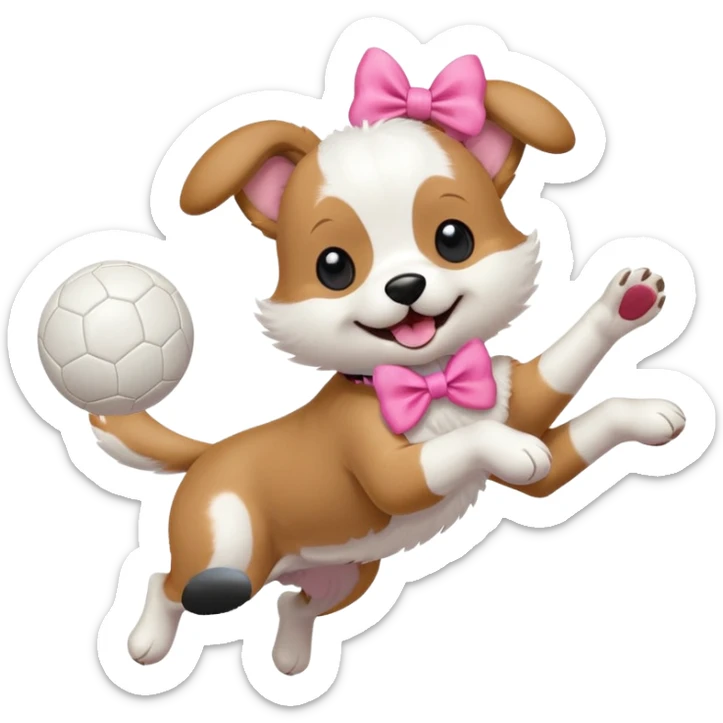 girly dog with a pink bow jumping in the air to catch a ball sticker