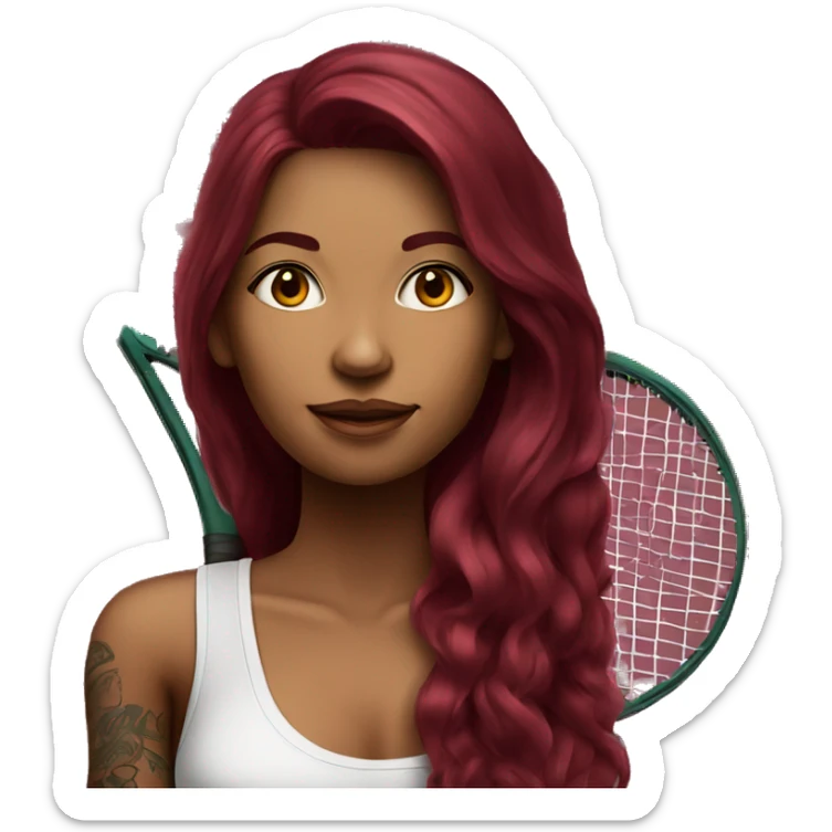 Beautiful tattooed  burgundy long haired woman playing tennis sticker