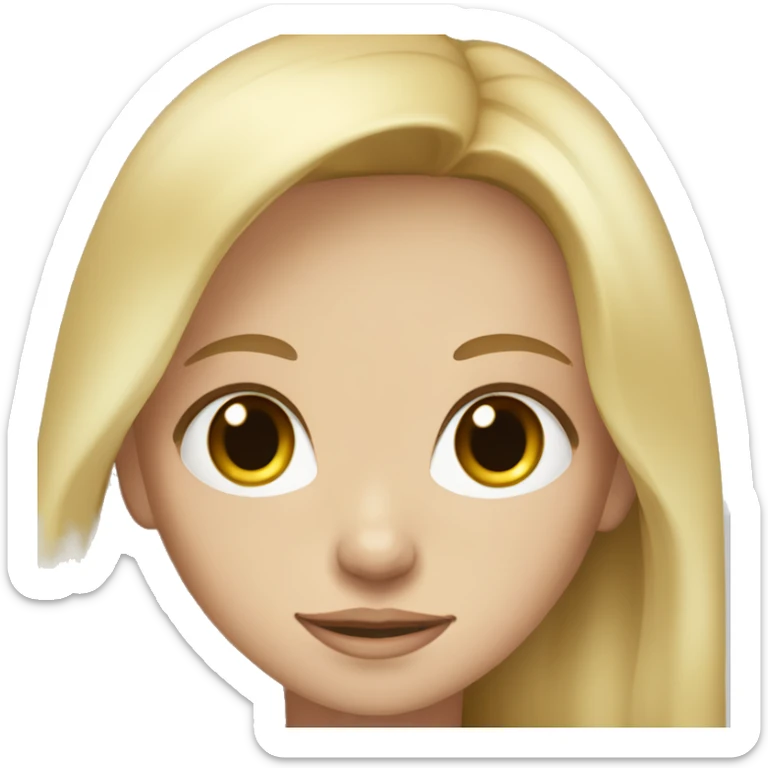 Girl with blond long hair and brown eyes with white skin sticker
