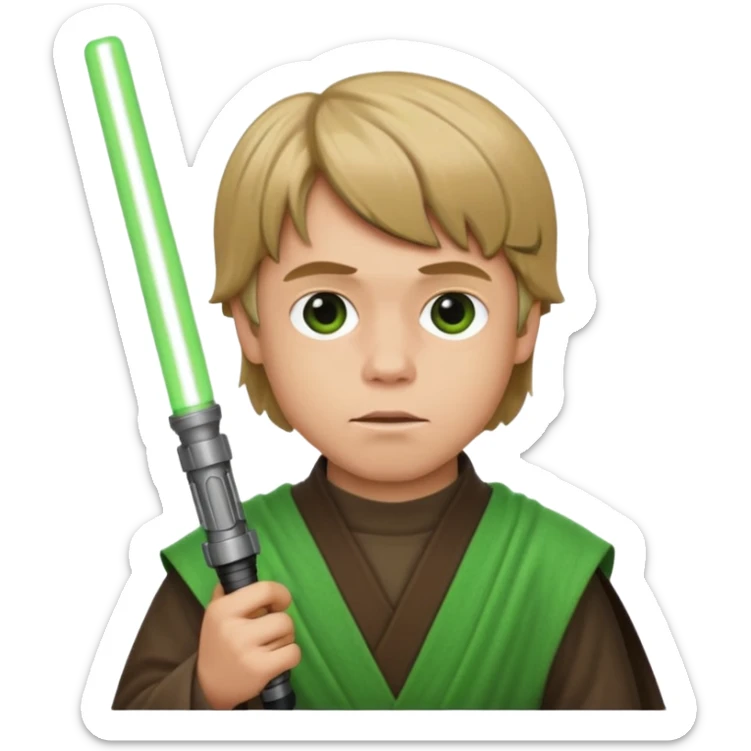 Star Wars Return of the Jedi, Luke Skywalker with green lightsaber, emoji style sticker
