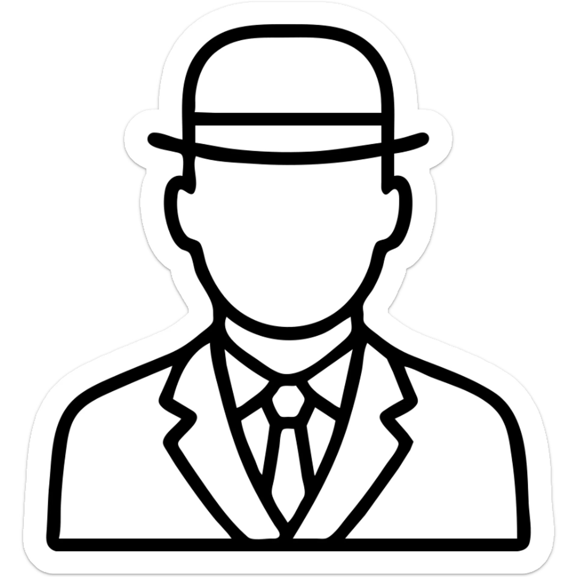 man in a vintage black and white suit, no facial hair, outlined icon sticker