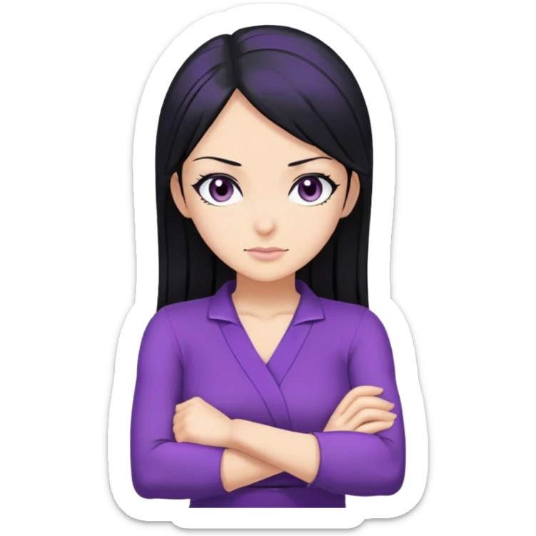 Nico Robin with black hair, purple outfit, arms crossed sticker