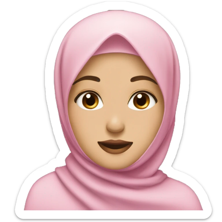 waving woman wearing hijab, brown eyes, fair skin, pink lips,    sticker