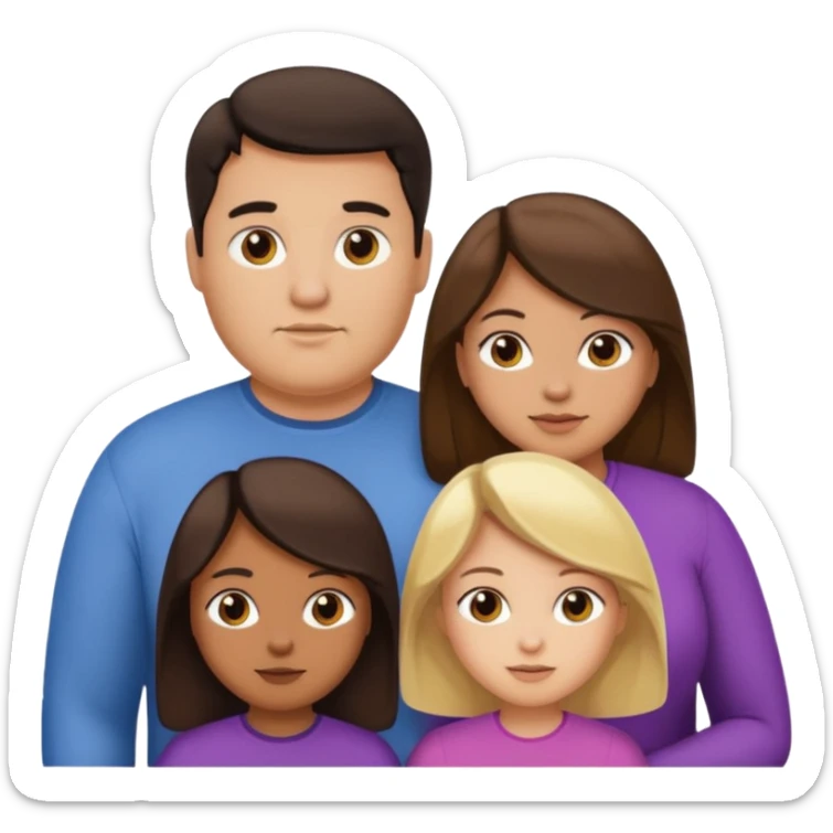 Familia de 4 personas : Hombre gordito pelo oscuro, Mujer pelo cafe, hija 1 pelo mono e hija 2 pelo oscuro. sticker