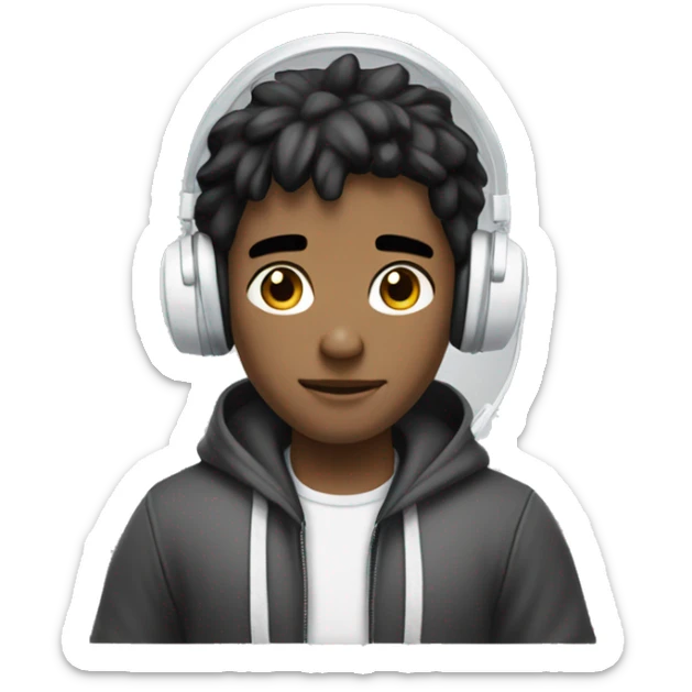 gamimg guy with white headset and controler wearing a hoodie and black hair brown skin sticker