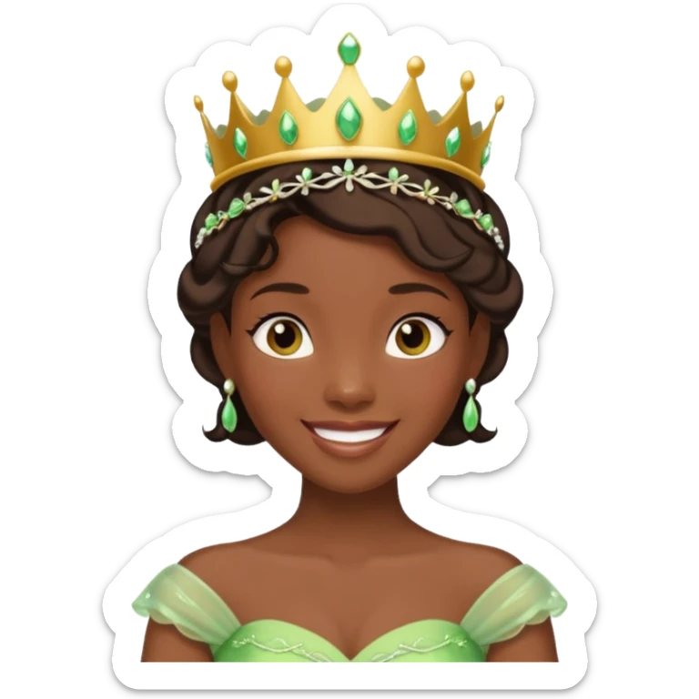 tạo cho tôi emoji công chúa tianna mặt thon da đen xinh và gần giống trong phim nhất sticker