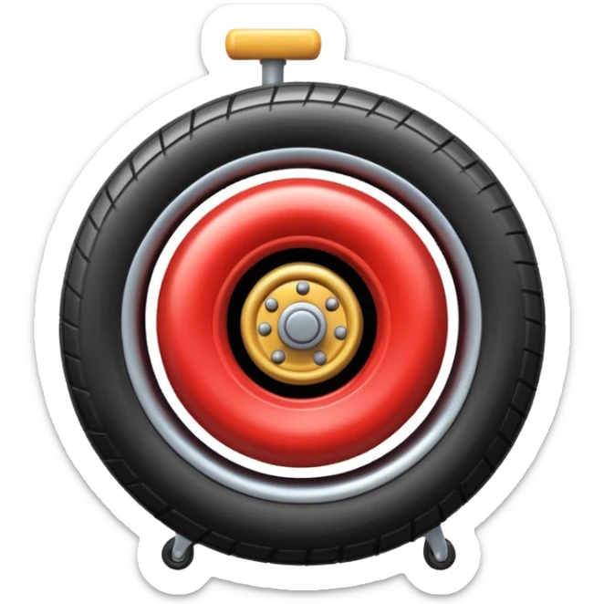 he aircraft's landing gear is one inflated, plump wheel with a strut, black in color, cartoon-style sticker