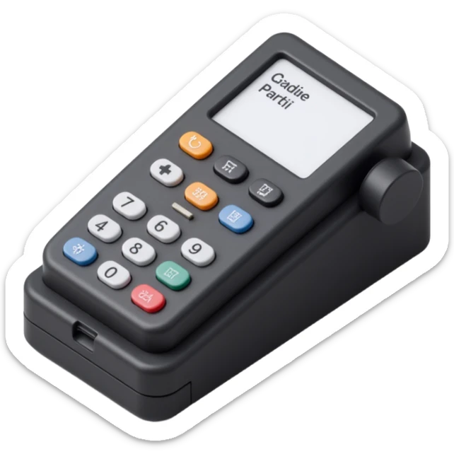 detailed POS machine with a credit card inserted, skeuomorphism style, realistic, high quality sticker