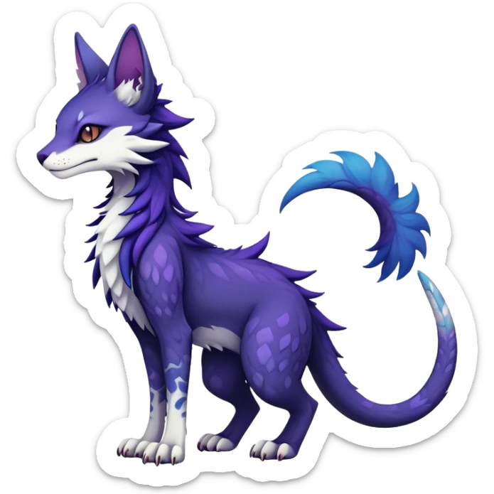 Kawaii dark edgy ethereal feline-vernid-sergal-fursona animal creature with a tufted tail full body with intricate markings  sticker
