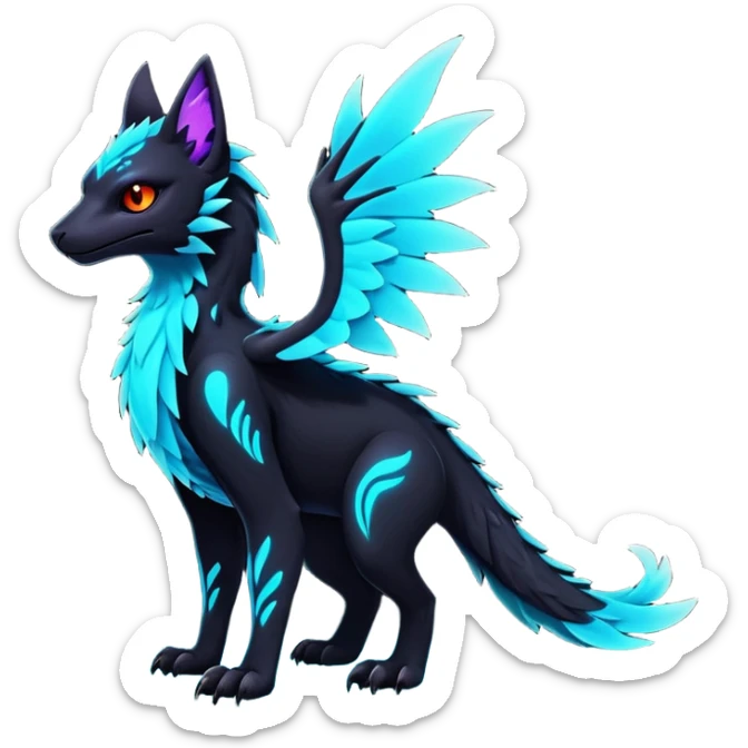 Black Dark Exotic Beaked Feathery Nocturnal Neon-glowing Abyssal Nightly Abyss-Cat-Gryphon-Salandit-Nargacuga-Silvally-Vernid-Sergal-Fakémon-Hybrid-Creature (full body) sticker