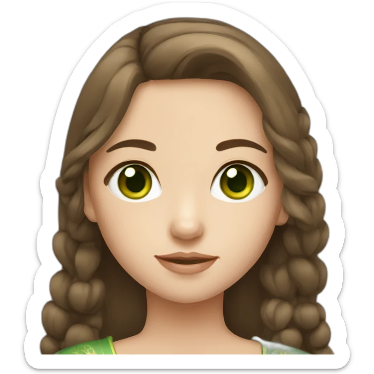 Russian girl with brown hair and green eyes and Chinese accessorize sticker