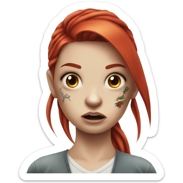 Beautiful angry girl with white skin, long red hair and tattoos sticker