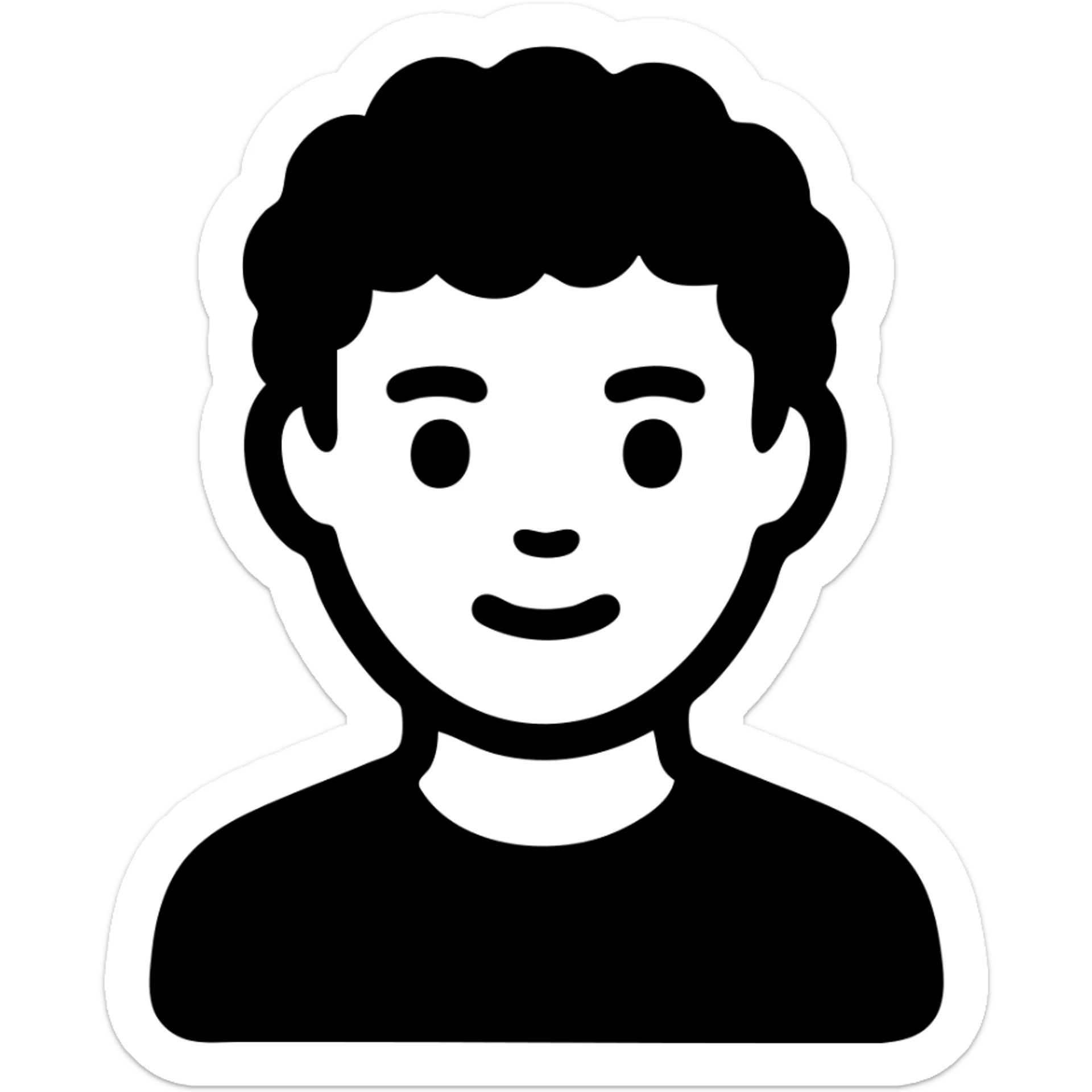 good looking young adult boy with brown curly hair and brown eyes, solid filled icon sticker