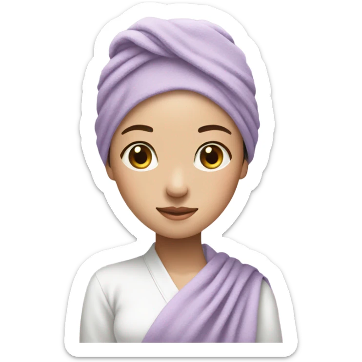 beautiful girl asian with a pastel purple towel on her head sticker