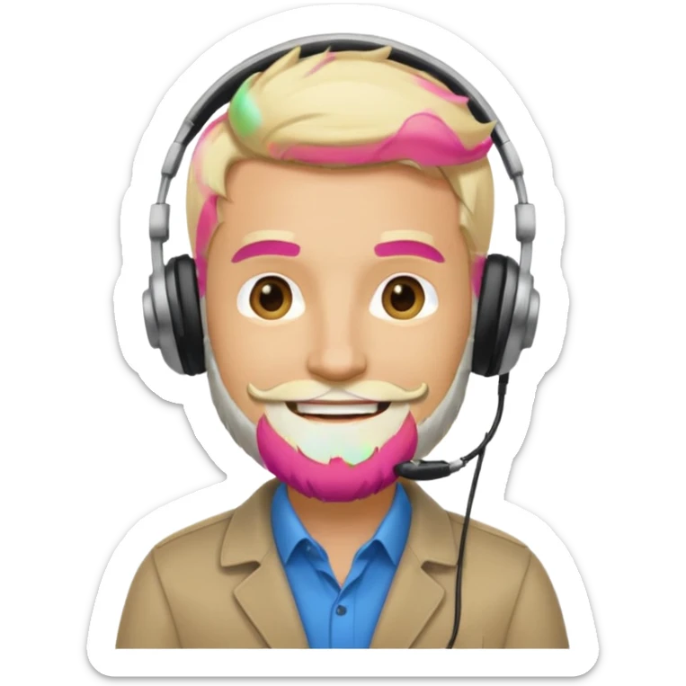a sales agent with headphones and beard blonde hair smile sticker