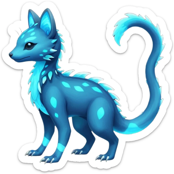 Rare realistic dark-neon glowing bioluminescent edgy badass epic pretty beautiful handsome gorgeous aesthetic colorful vibrant Vernid-Trico-species-Fakemon-creature by LiLaiRa, 4 legs, 1 tail, random markings, (full body) sticker