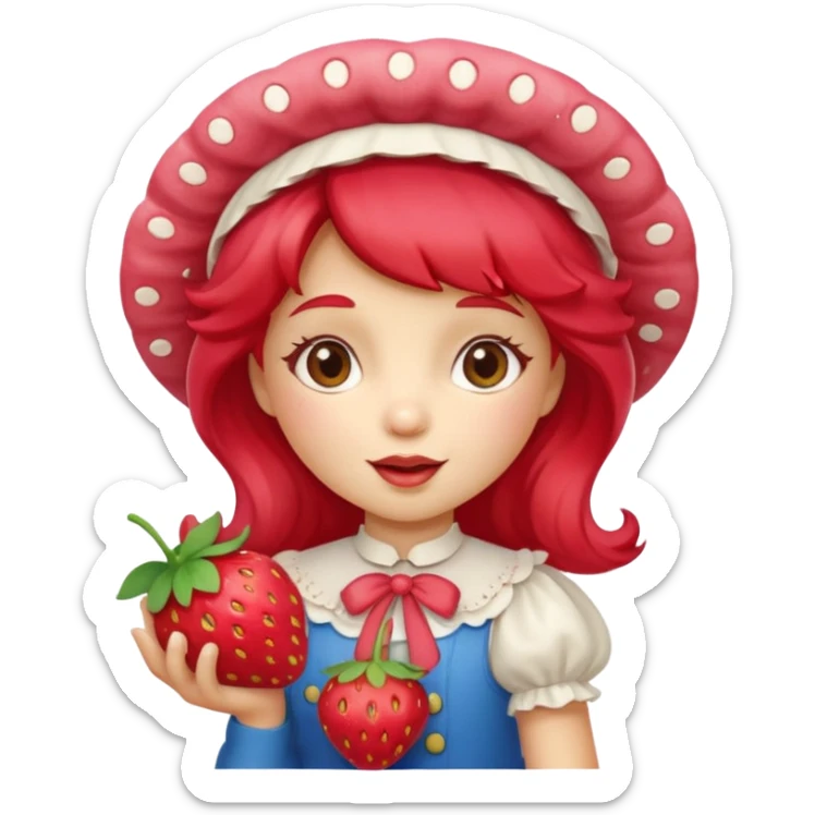 Vintage cartoon character strawberry shortcake hold a strawberry on her hand sticker