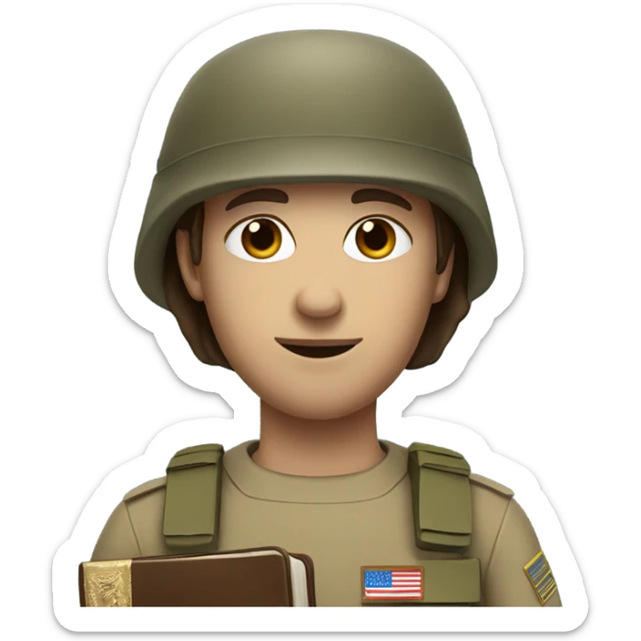 Army soldier holding a bible. No hat. Brown hair blue eyes sticker