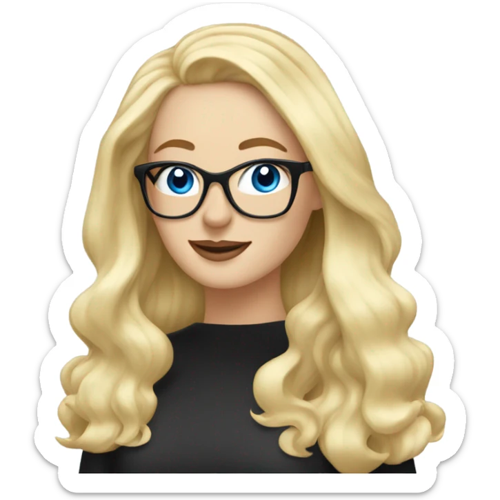 Hyper beautiful blonde Caucasian woman blue eyes and black glasses waving sticker