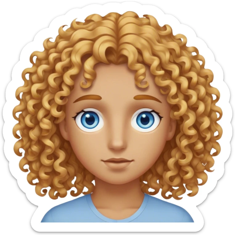 Slightly tanned skin, curly golden hair, greyish blue eyes, very pretty  sticker