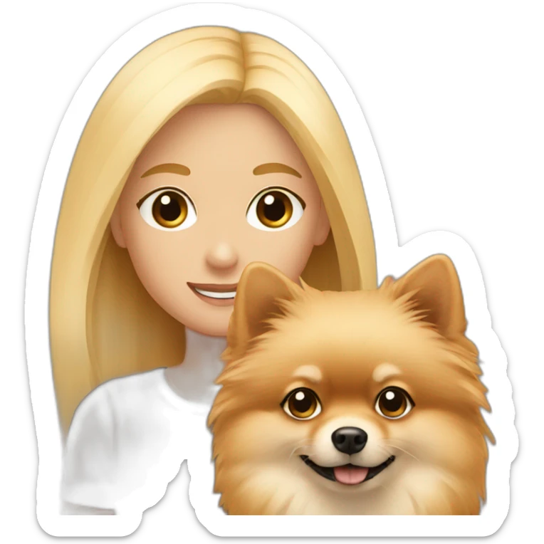 Blonde girl and blonde boy with brown Pomeranian sticker