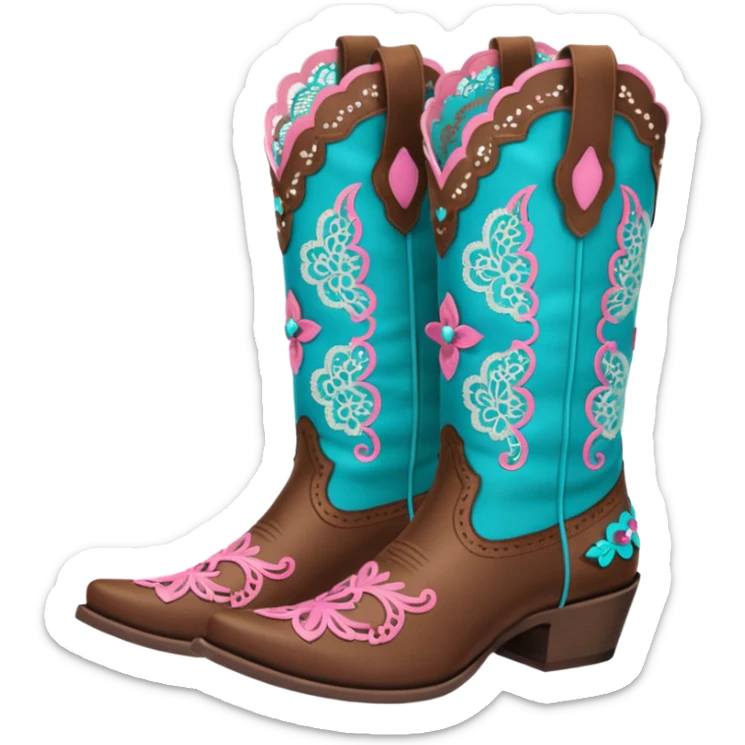 cowgirl boots cute a tiny bit of pink on it no teal lacy detailing sticker