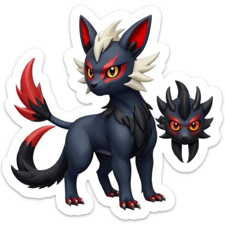 Handsome cool badass edgy Absol-Litten-Umbreon-Giratina-Yveltal-Pokémon-Fakémon-fusion-hybrid-creature, full body sticker
