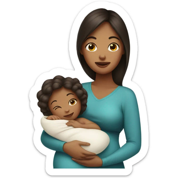 Pregnant Woman with dark brown hair Holding A Newborn Baby sticker