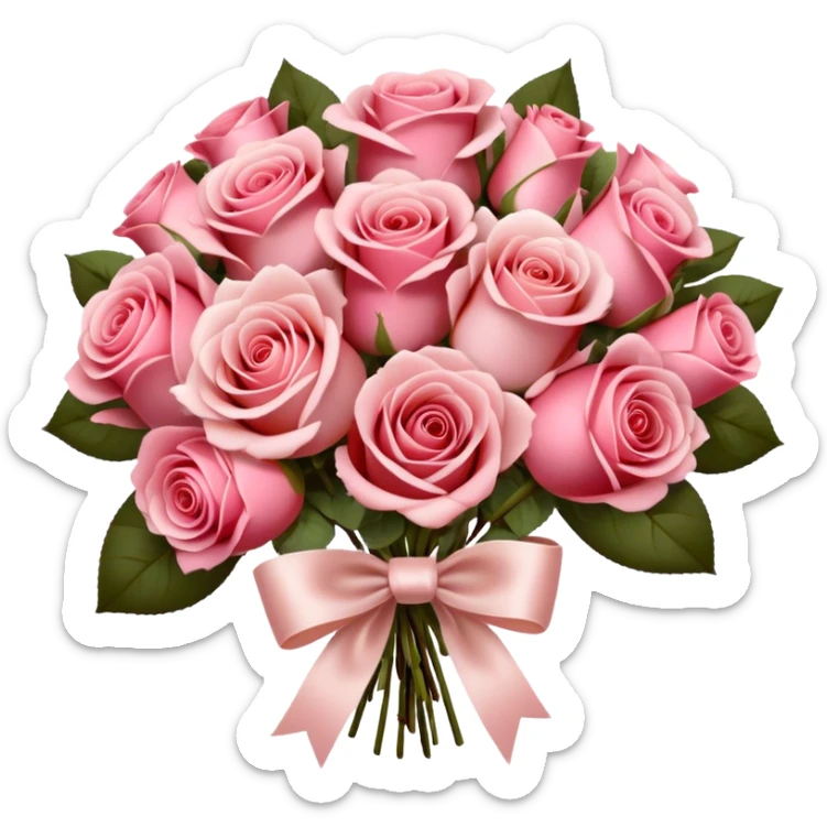 A bouquet of Satin Pink and Rustic Red roses tied with a delicate Shell Pink bow. The soft and rich hues blend elegantly, creating a romantic and timeless look. sticker