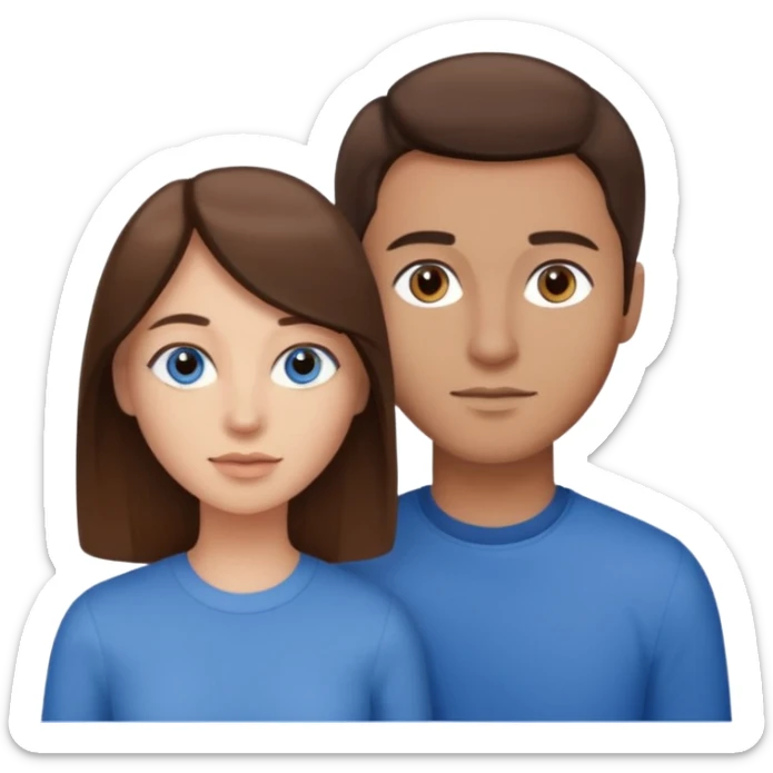 couple homme cheveux raide châtains et yeux bleu et femme cheveux raide chatains et yeux marron sticker