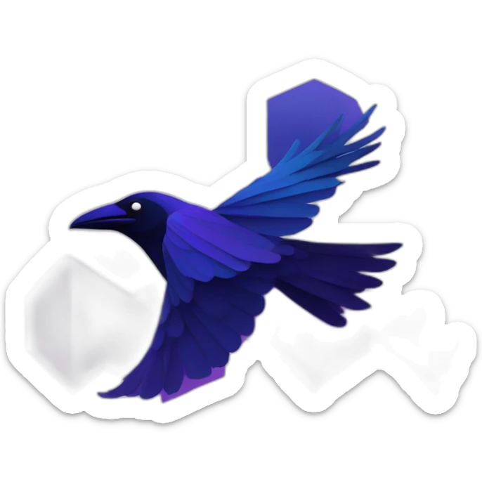 An abstract, geometric representation of a raven in flight, in hues of blue and purple sticker