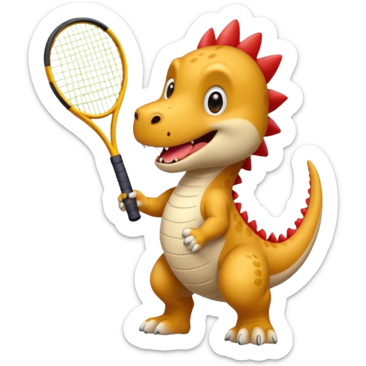 Un chien qui joue au tennis contre un dinosaure sticker