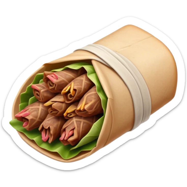 Gyros Cinematic Realistic Gyros Dish Emoji, depicted as succulent, spiced meat wrapped in paper for easy handling, rendered with lifelike textures and dynamic, warm lighting. sticker