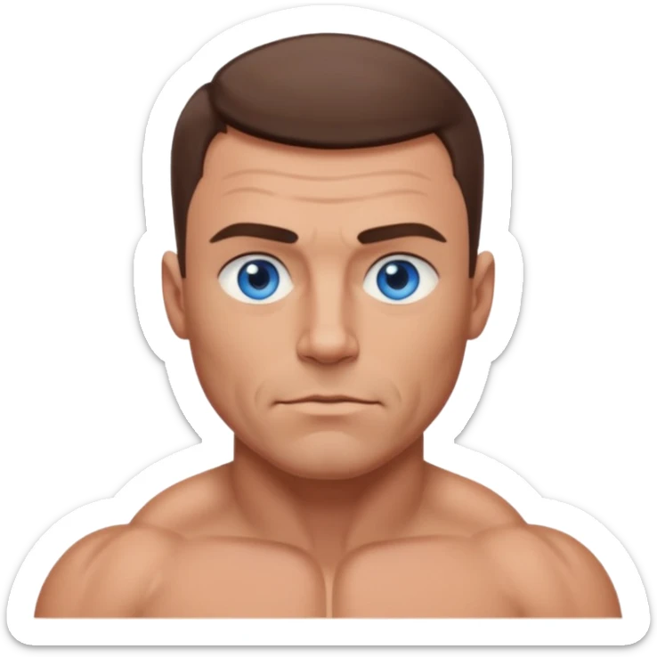 dad with very short shaved brown hair and blue eyes emoji with big muscles sticker