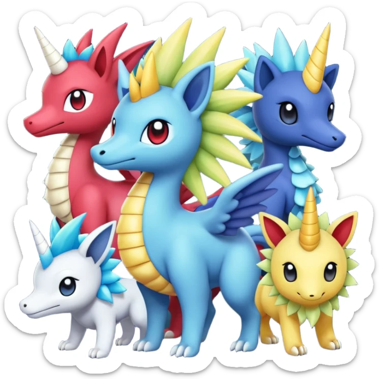 Plagg-Tikki-Spike-Trixie-Celestia-Luna-Fakémon-Pokémon-animal-hybrid-fusion-creature (full body) sticker